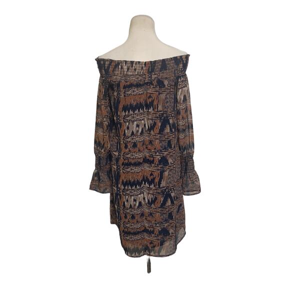 Veronica M Brown Print Off Shoulder Mini Dress Size XS - Picture 9 of 13